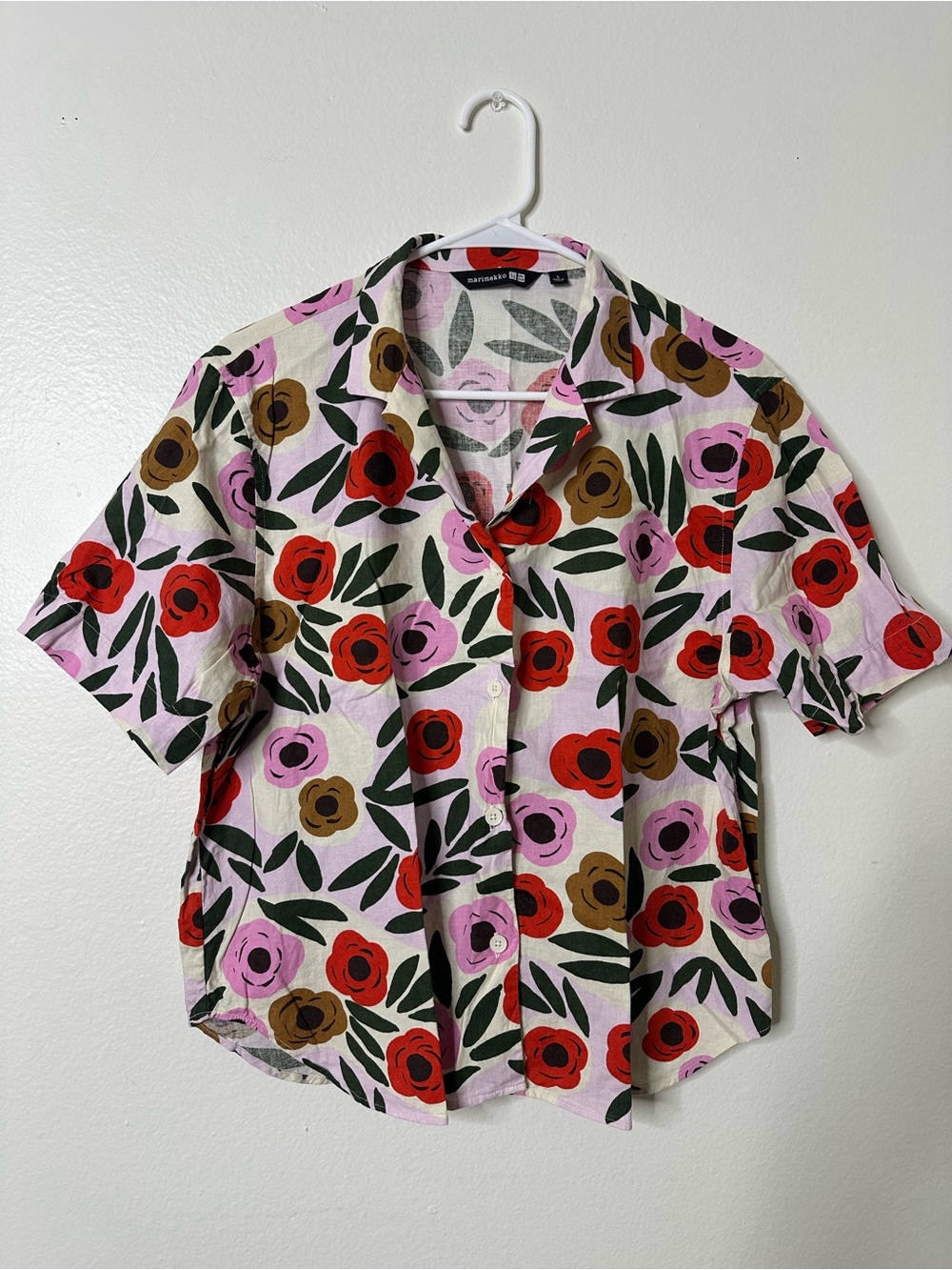 Uniqlo Marimekko Floral Linen Blend Open Shirt Large
